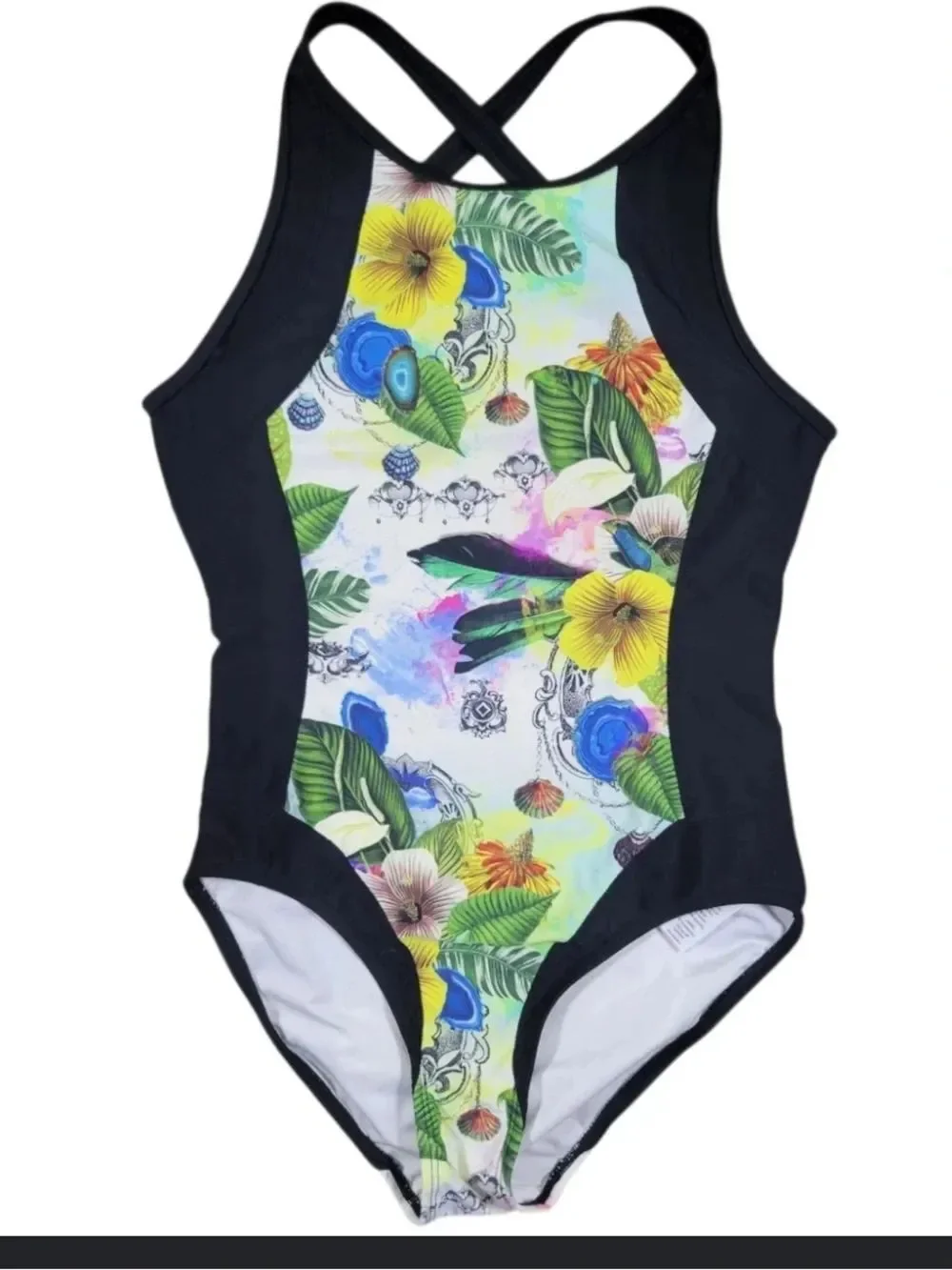 ATHLETA Floral Tropical One-Piece Swimsuit with Black Trim MEDIUM_2